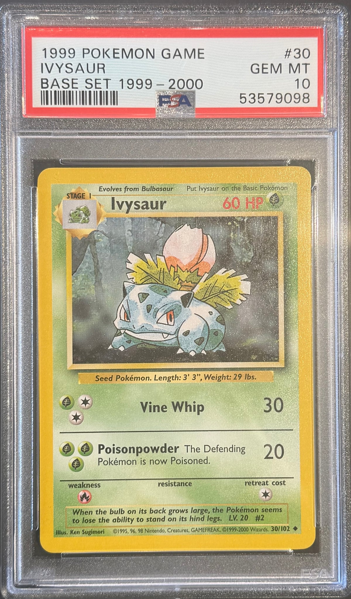 Ivysaur 30/102 PSA 10 Base Set 1999-2000