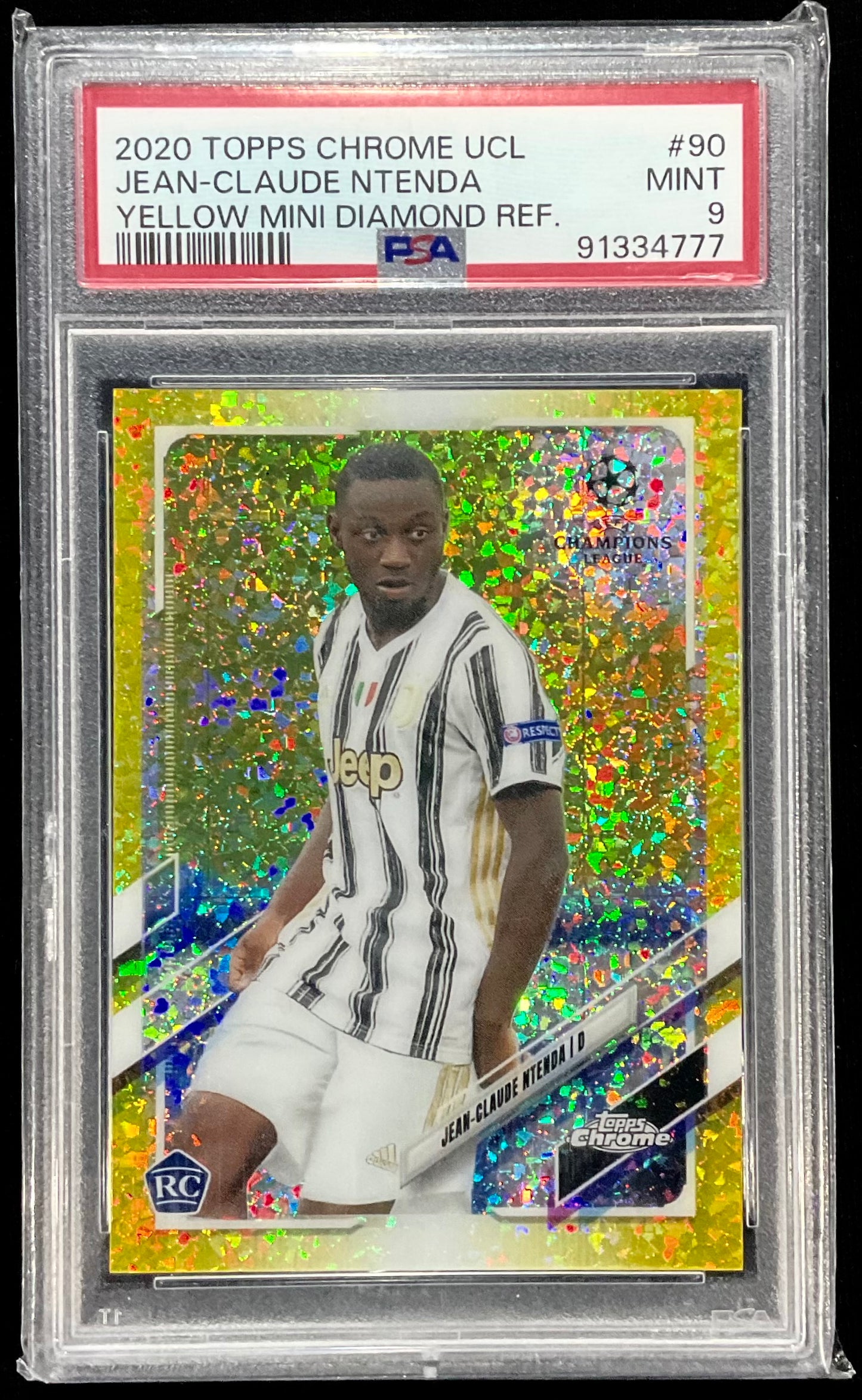 2020 Topps Chrome UCL Jean-Claude Ntenda Yellow Mini Diamond Refractor PSA 9