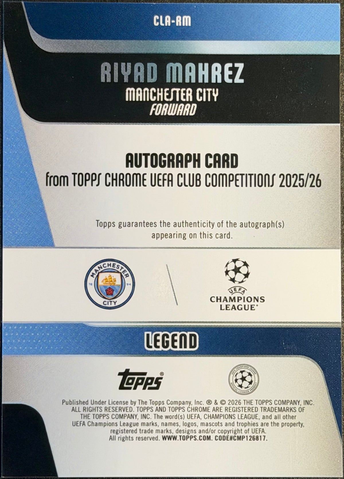 2025-26 Topps Chrome UCC Riyad Mahrez Pink Refractor Auto /250