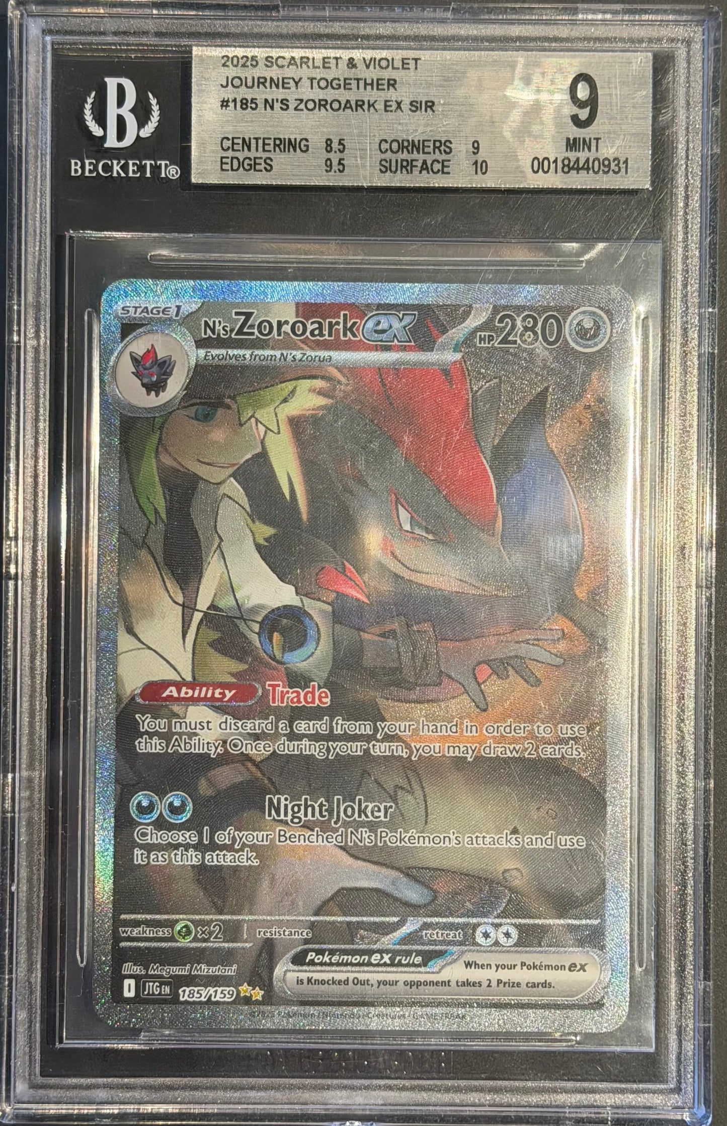 N’s Zoroark EX 185/159 SIR Beckett 9 Journey Together
