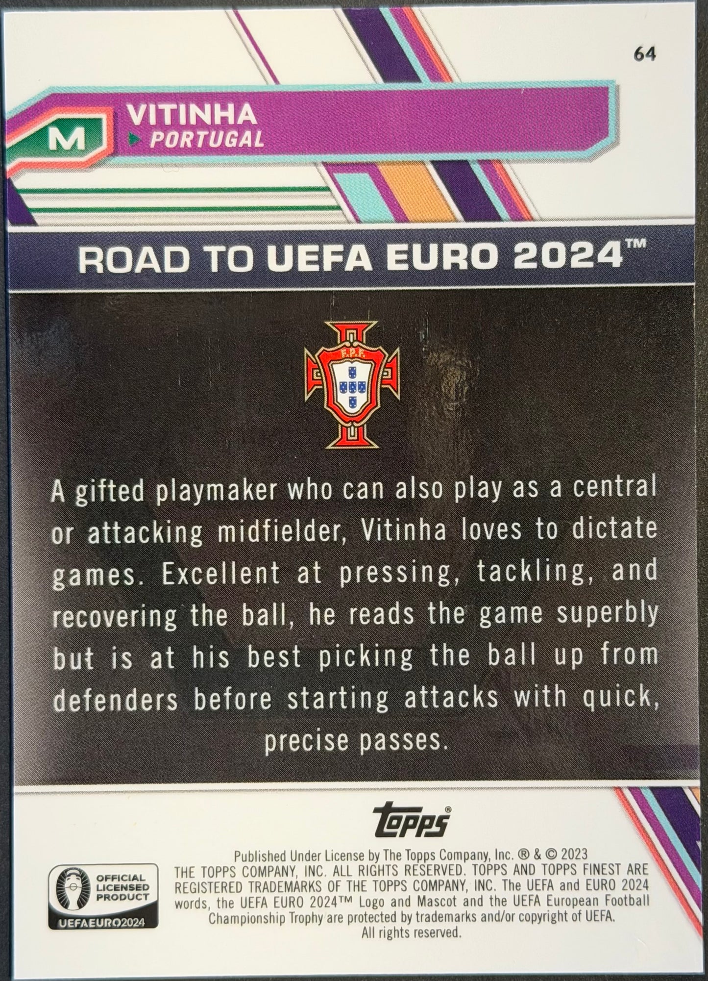2023 Topps Finest Road To Euro 2024 VITINHA Green Refractor 98/99 RC