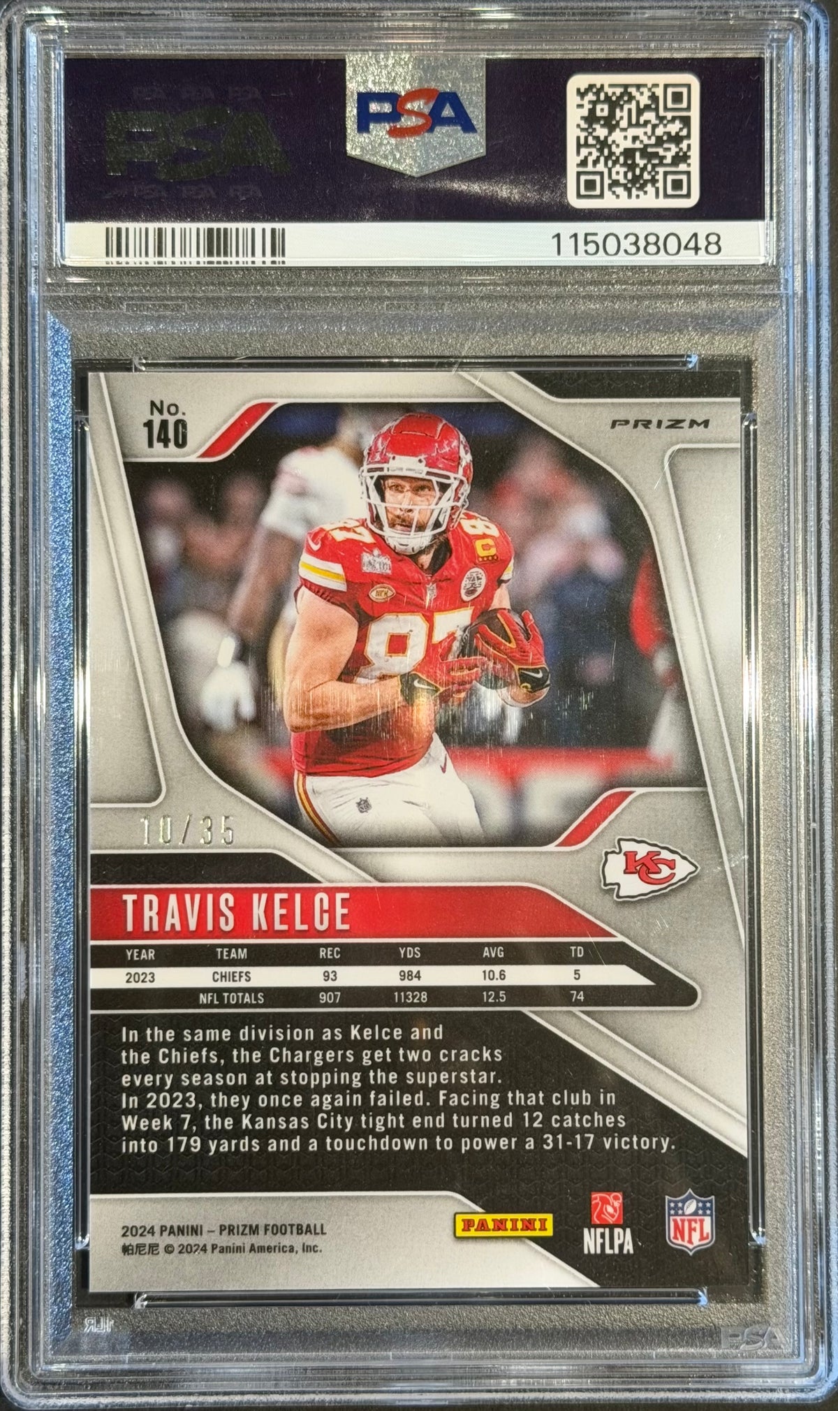 Travis Kelce 10/35 Red Shimmer PSA 9 2024 Prizm