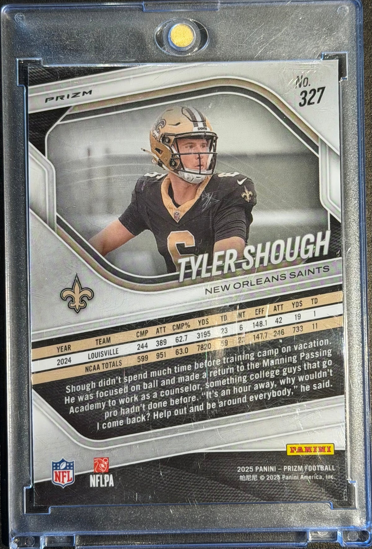 Panini 2025 Prizm Tyler Shough Saints RC #327 Black & White Checker Prizm