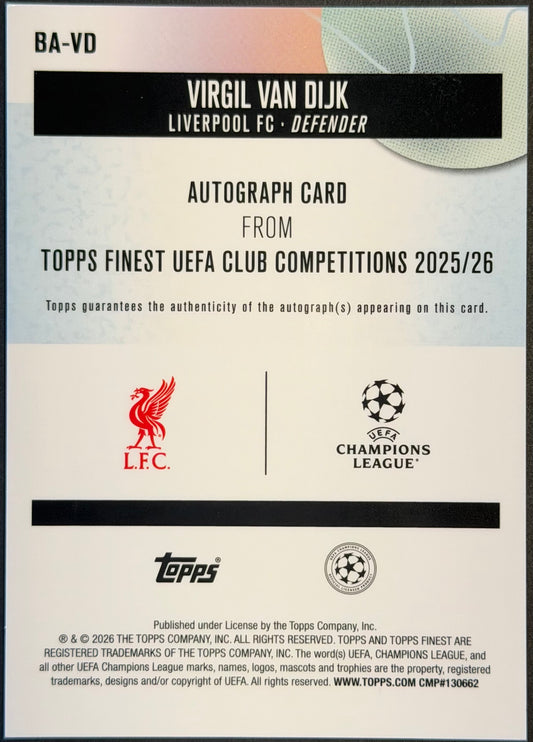 Virgil Van Dijk 15/75 Autograph Purple 2025/26 Topps Finest