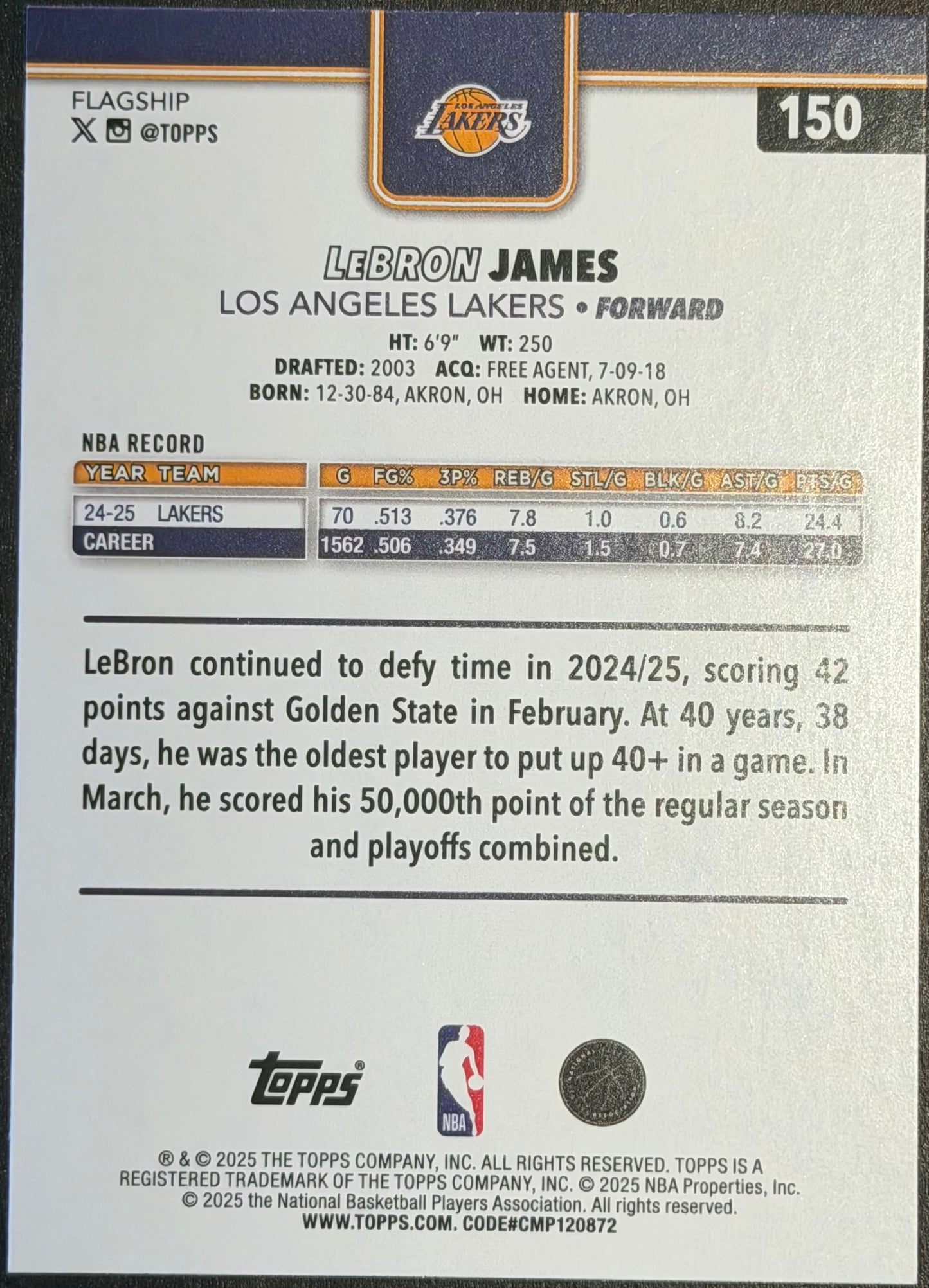 Lebron James 2025-26 Topps Flagship Bronze 1393/2025 Lakers #150