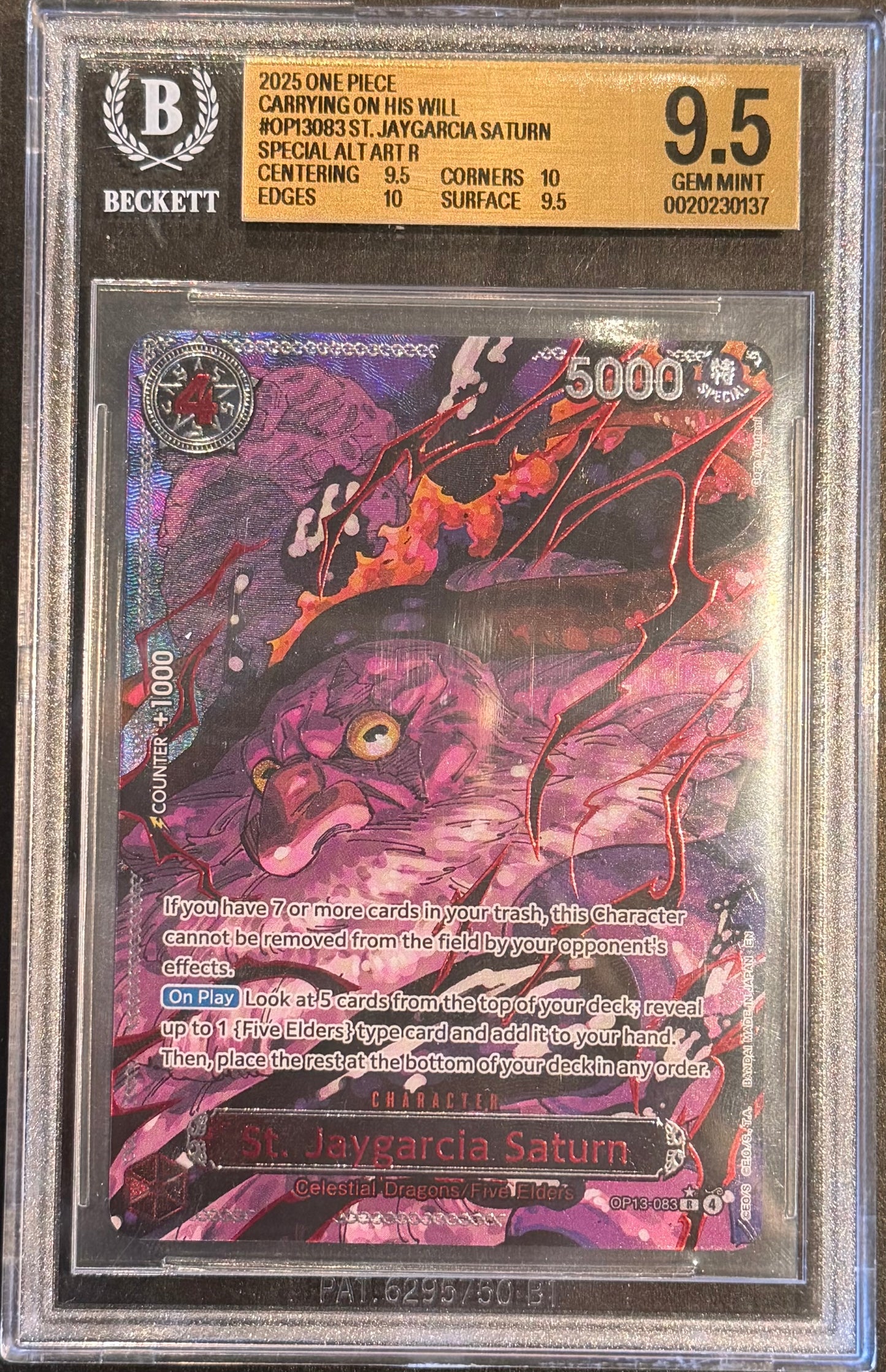 St Jaygarcia Saturn OP13-083 BGS 9.5 - One Piece Demon Red Parallel Alt