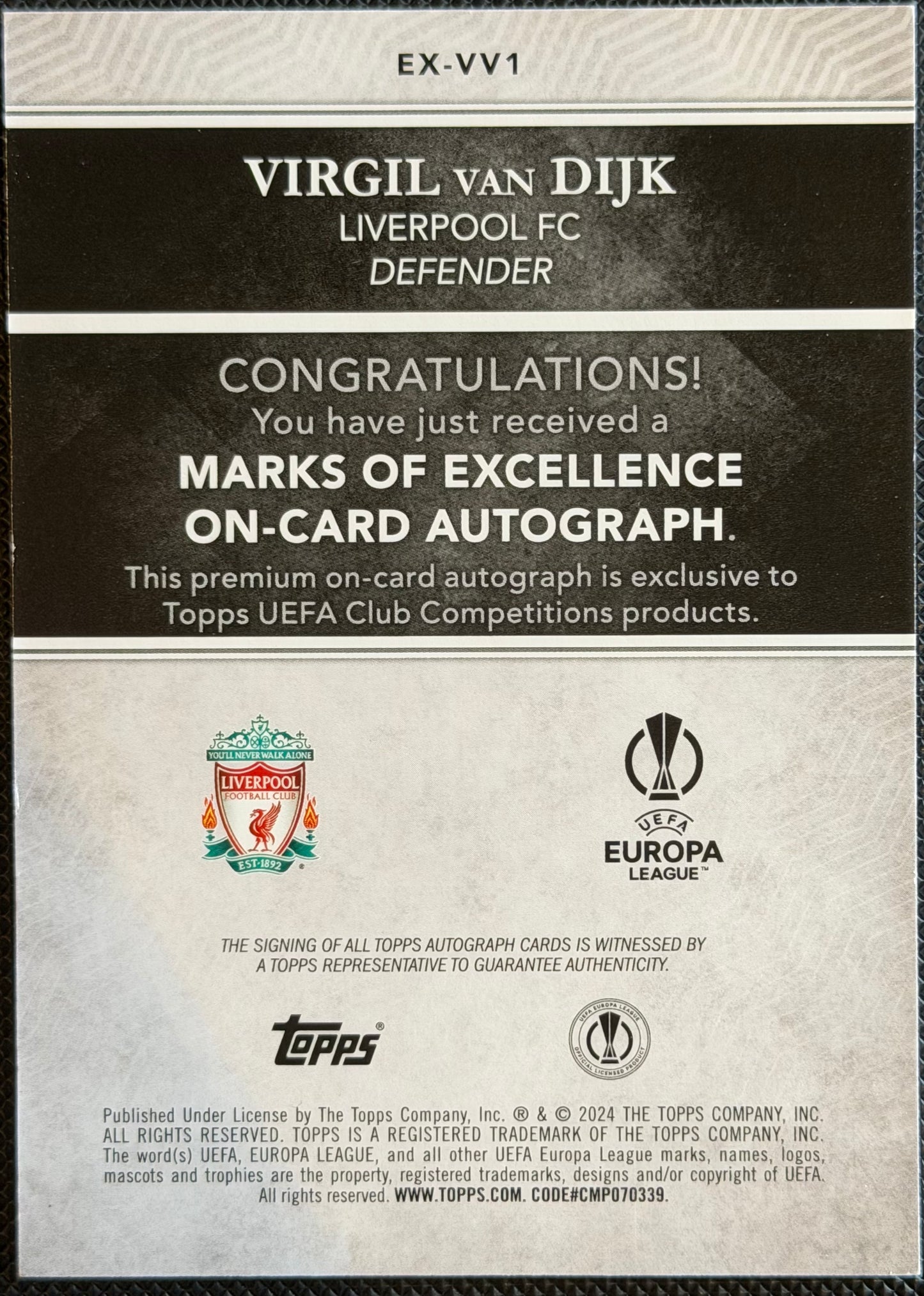 Virgil Van Dijk Marks of Excellence autograph 64/99