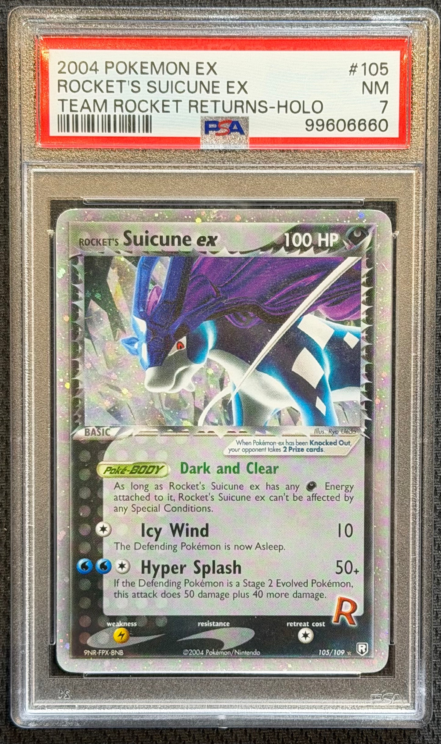 2004 POKEMON ROCKETS SUICUNE EX HOLO ROCKETS RETURN 105/109 PSA 7