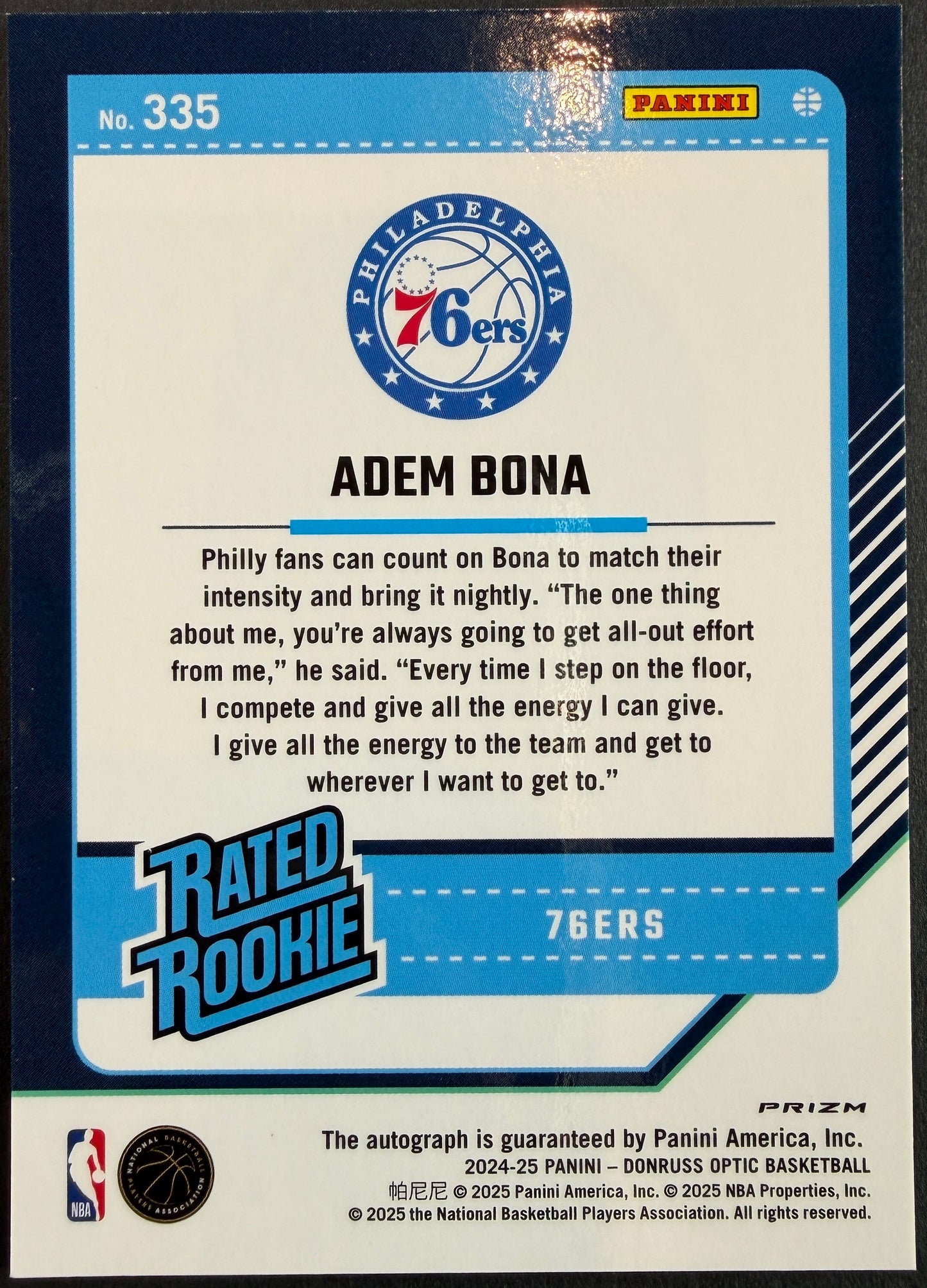 Adem Bona 2024/25 Panini Donruss Optic Basketball Auto Refractor