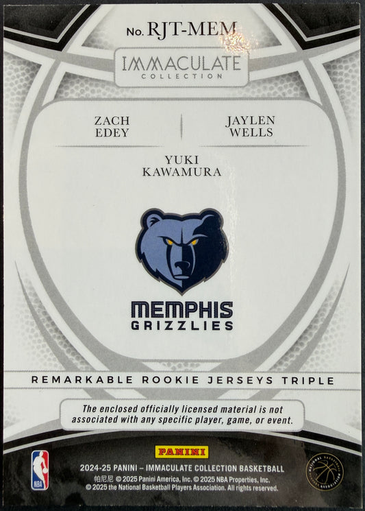 Zach Edey, Jaylen Wells, Yuki Kawamura 13/25 2024/25 Immaculate Collection Basketball Triple Patch