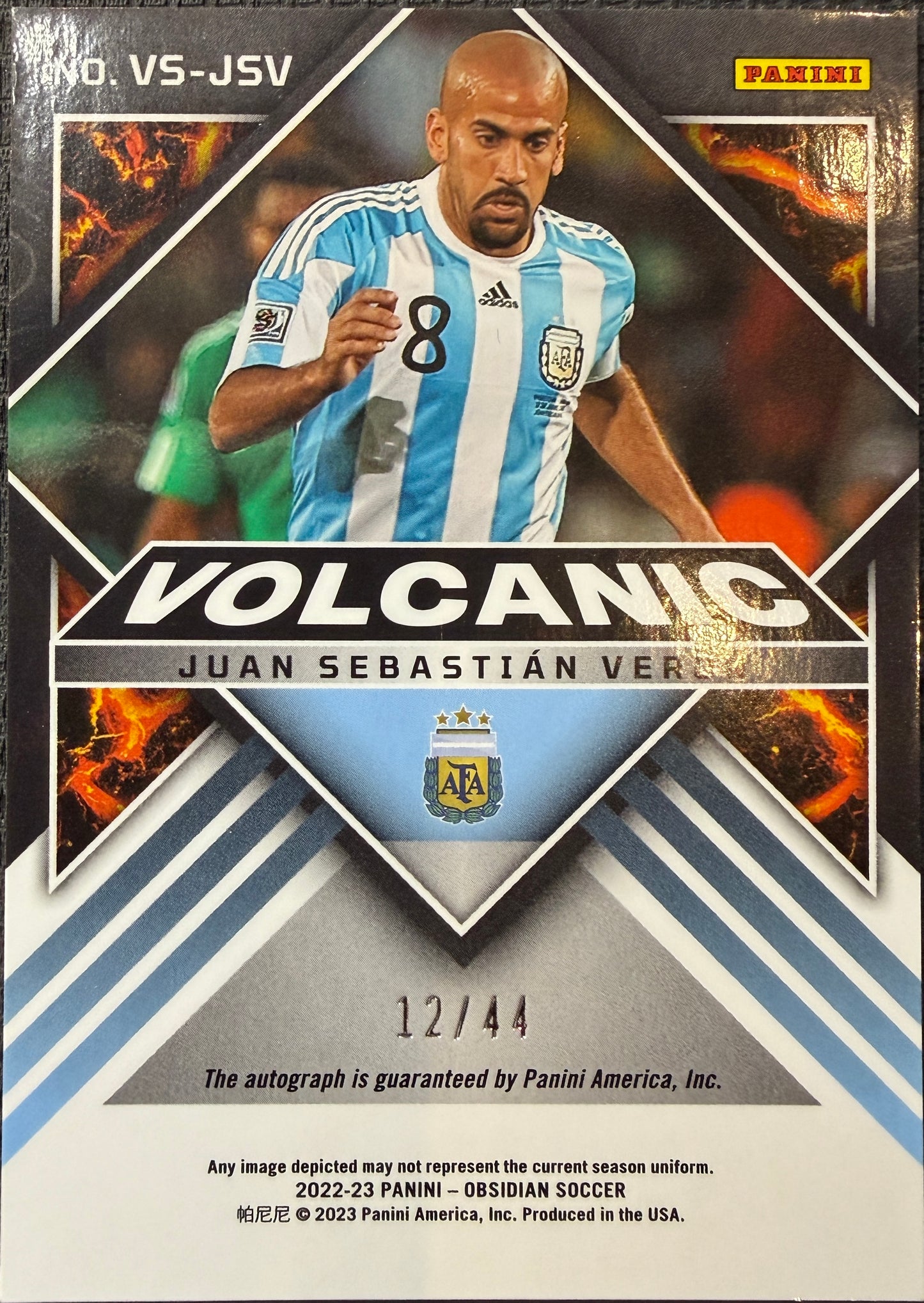 Juan Sebastian Veron 12/44 Autograph 2022/23 Panini Obsidian Soccer