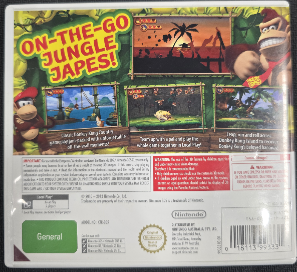 Donkey Kong Country Returns 3D Nintendo 3DS XL 2DS Game