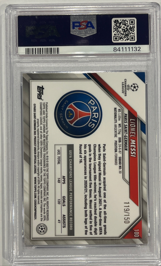 Lionel Messi 2021/22 Topps Chrome UCL Blue Refractor Numbered 119/150