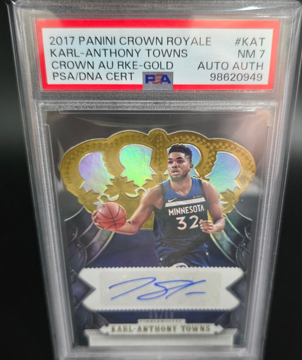 2017 Panini Crown Royal Karl-Anthony Towns crown AUTO gold /10 PSA 7