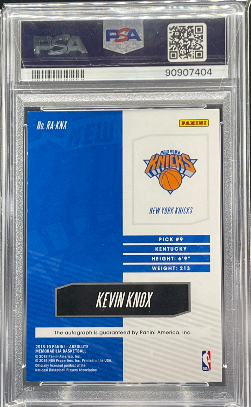 Kevin Knox Autograph 14/25 No.RA-KNX PSA 9