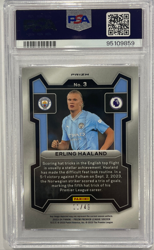 Erling Haaland PSA 10 Red Breakaway Prizm 2023/24 Panini Numbered 11/49