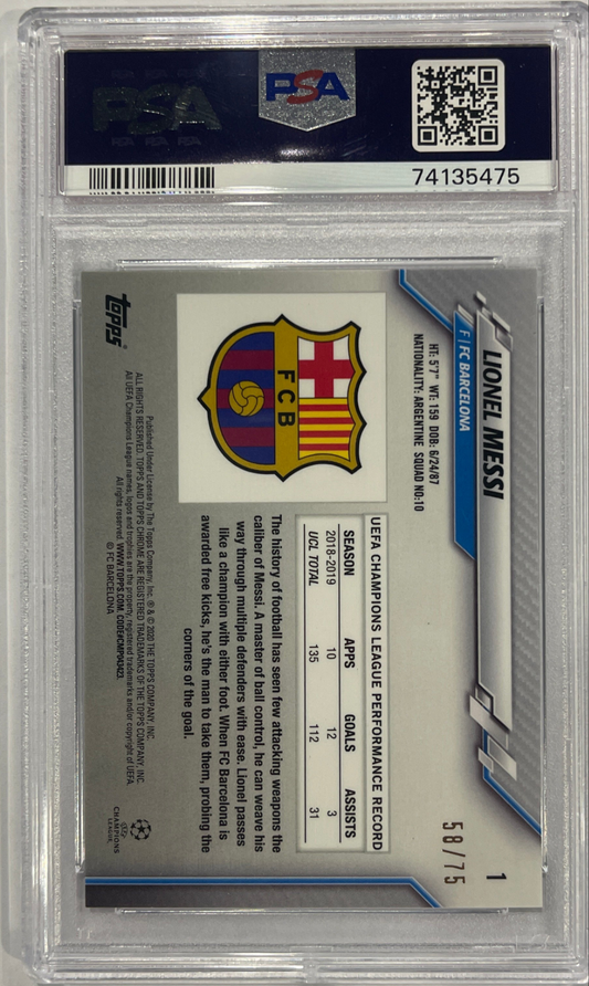 Lionel Messi 2019/20 Topps Chrome UCL Sapphire Edition SP Green Numbered 58/75