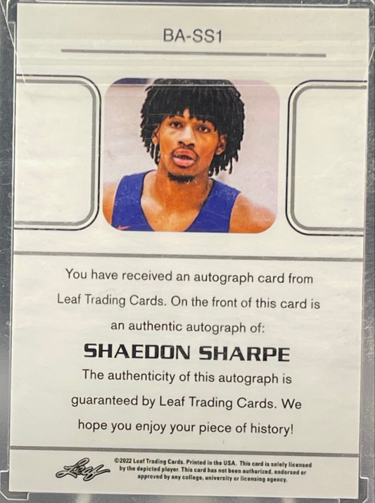 Shaedon Sharpe Autograph No. BA-SS1