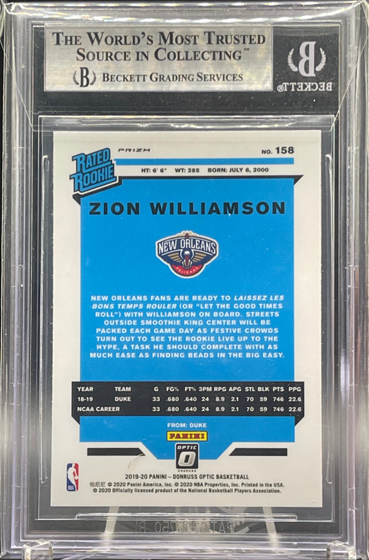 2019-20 Donruss Optic Zion Williamson Rated Rookie Purple Beckett 9