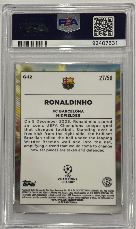Ronaldinho PSA 10 2022/23 Topps Chrome UCC Golazo Gold Refractor 27/50