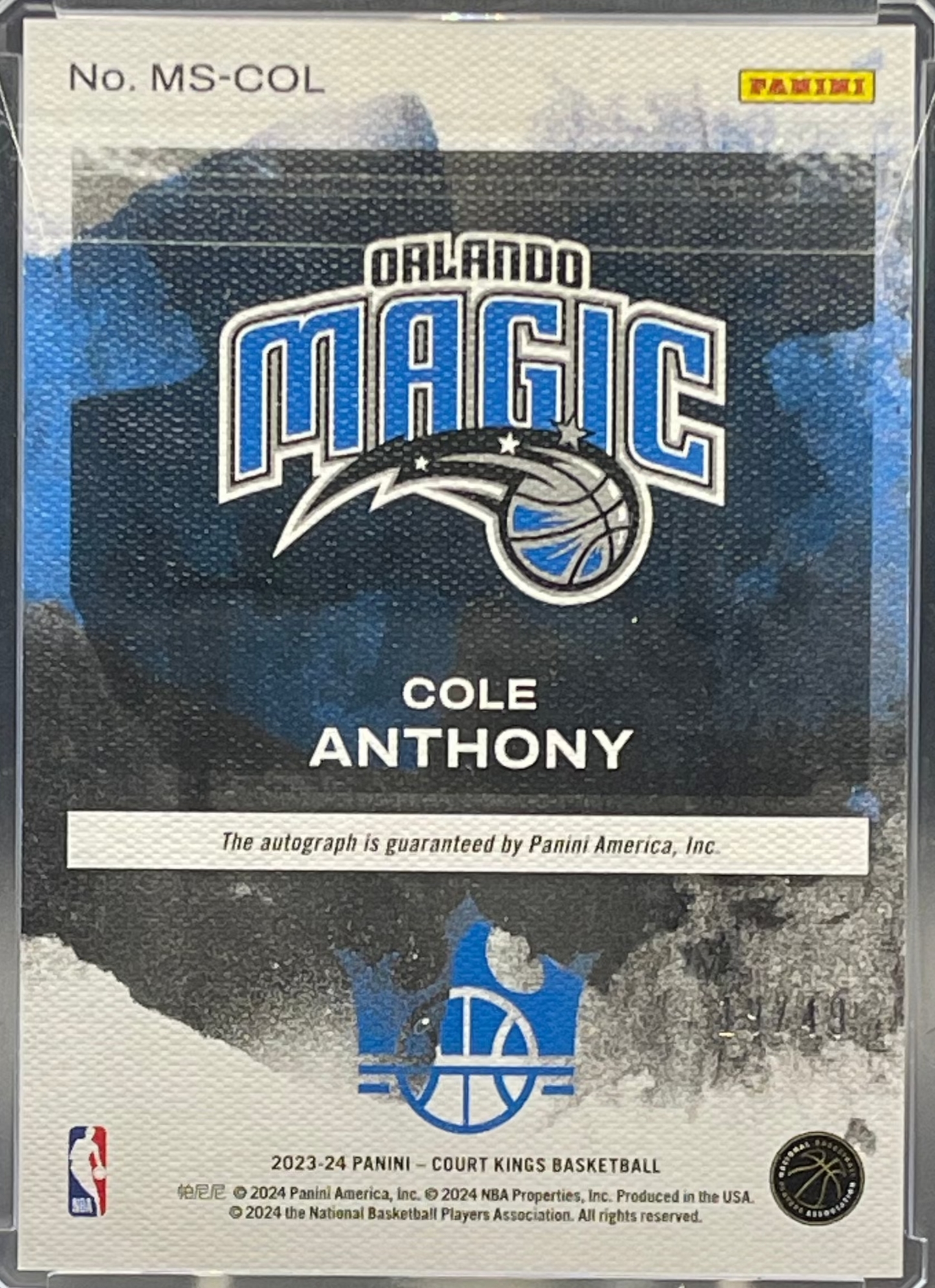 2023-24 Court Kings Cole Anthony Autograph 19/49 No.MS-COL