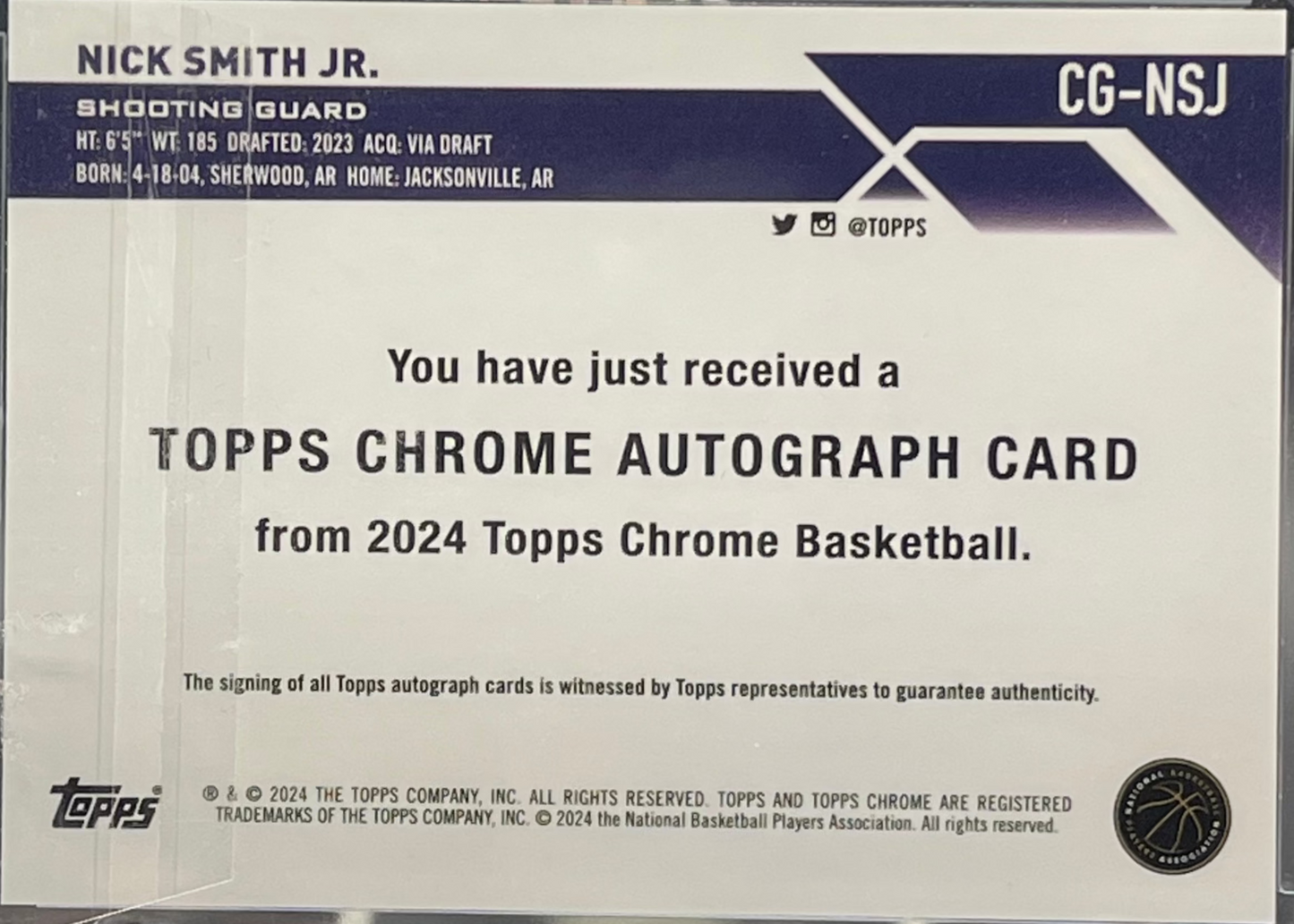 2024 Topps Chrome NBA Nick Smith Jr. Autograph No. CG-NSJ