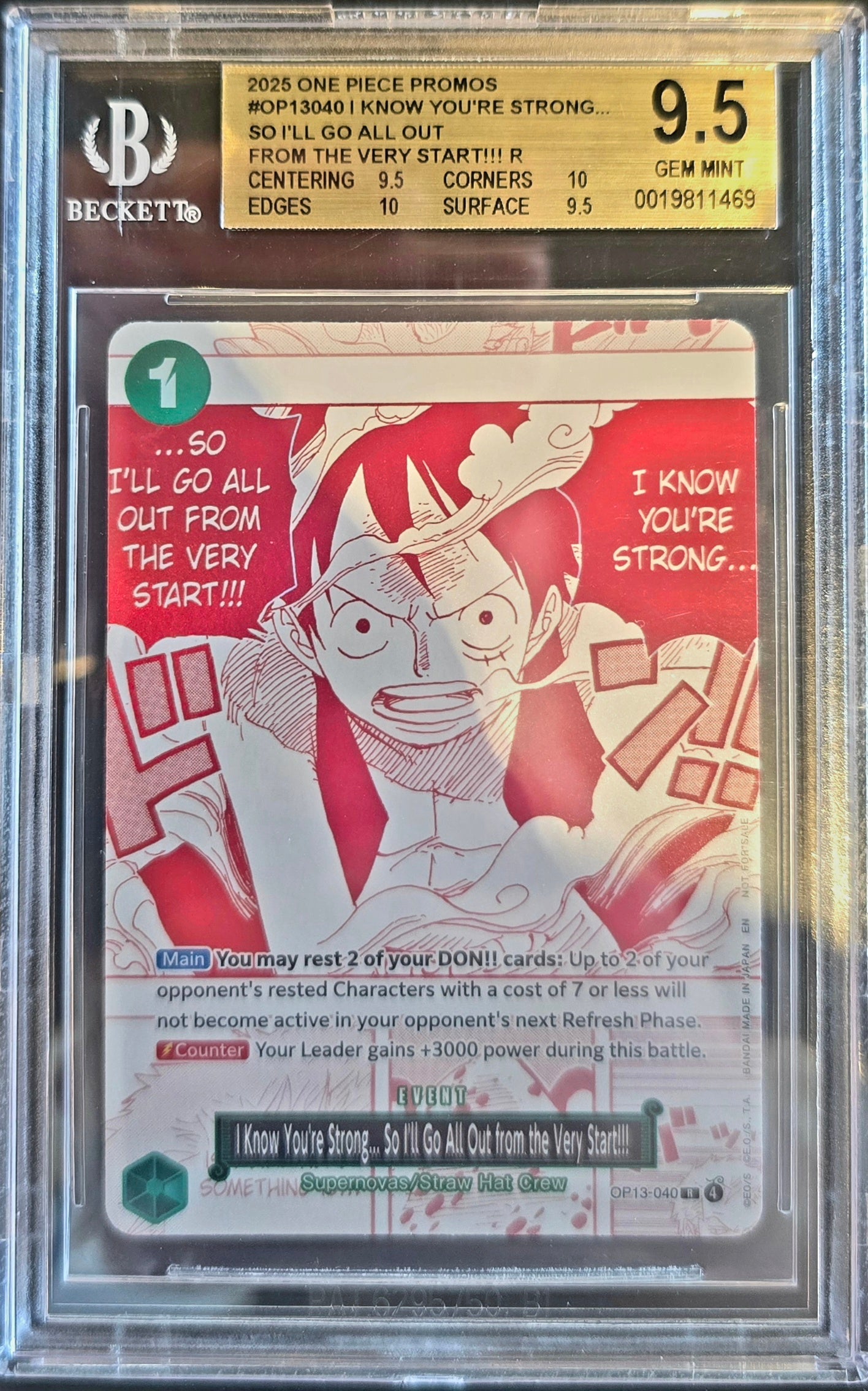 Monkey D. Luffy - OP13-040 - Treasure Campaign Promo - One Piece English Beckett 9.5