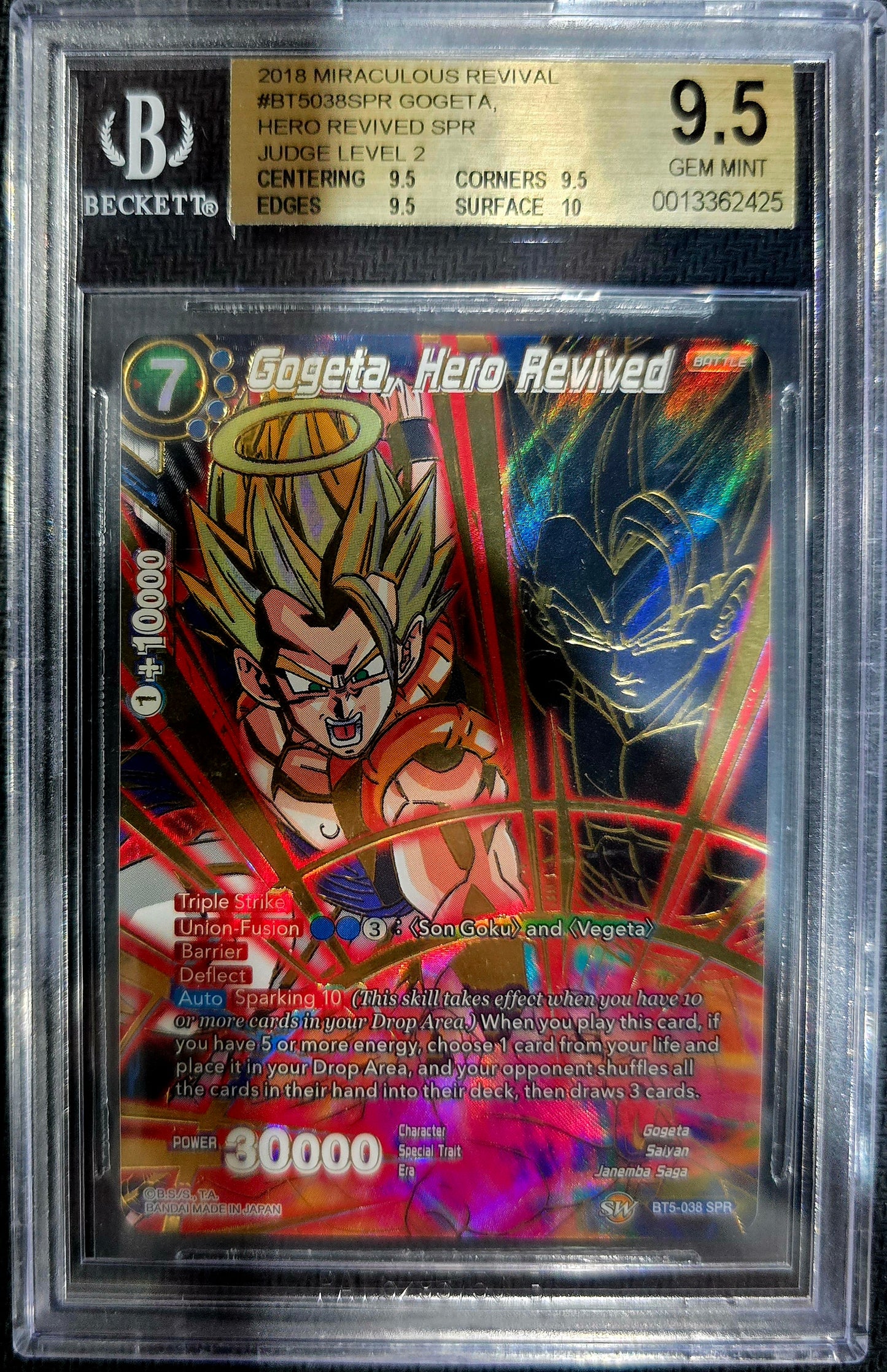 2018 Gogeta, Hero Revived Bt5-038 SPR BGS 9.5