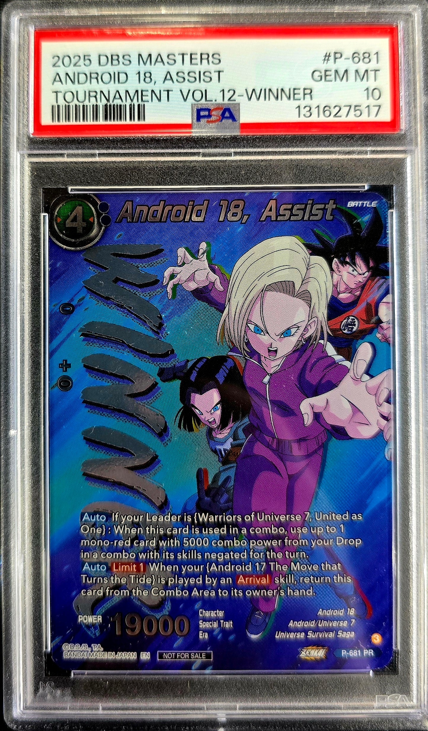 2025 DBS Masters Android 18 Tournament Winner Card PSA 10
