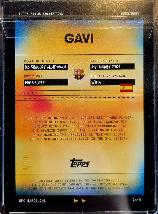 2023-24 Topps Focus FC Barcelona Golden Hour Gavi Rainbow Foil /5