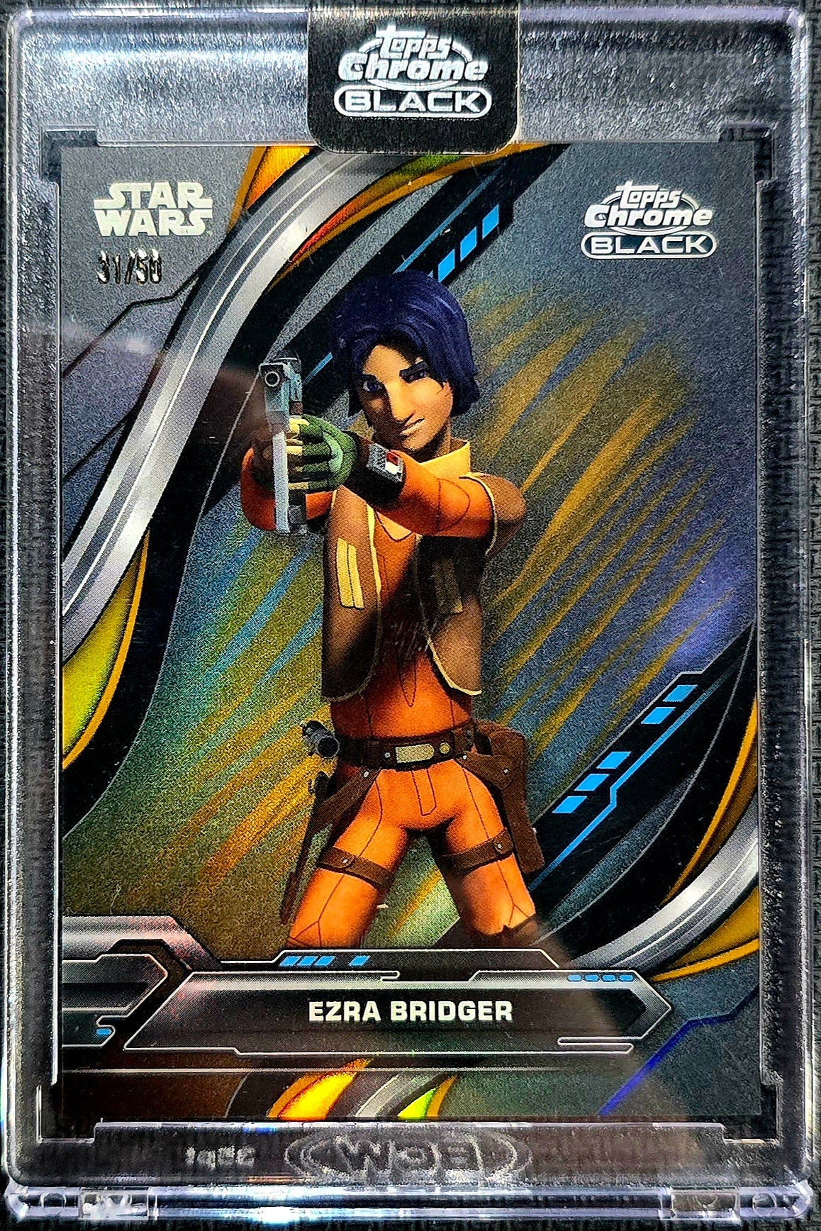 2025 Topps Chrome Black Star Wars Ezra Bridger SP Animated Encased /50
