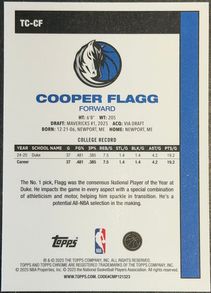 Cooper Flagg 2025 Topps Chrome Mojo Refractor (RC) #TC-CF Dallas Mavericks