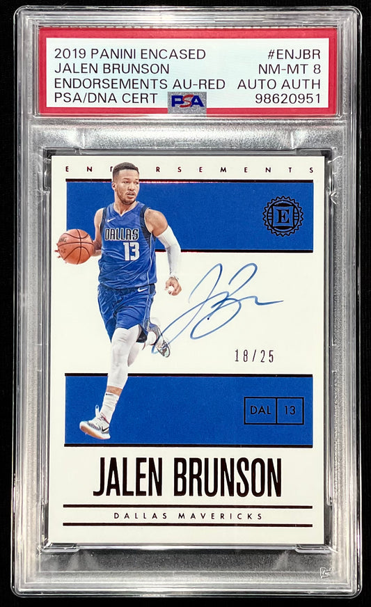 2019 Panini Encased Jalen Brunson Autograph 18/25 PSA 8 (Red Foil)