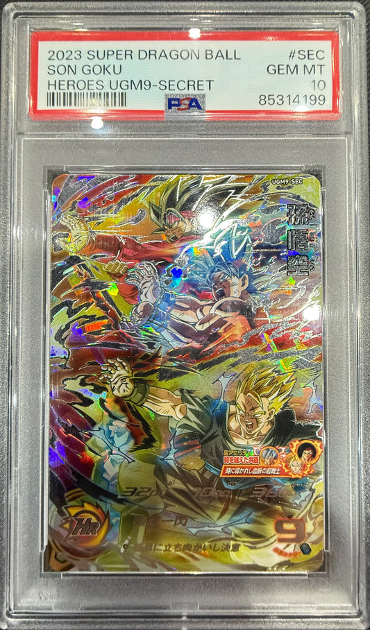 PSA 10 Bandai Super Dragon Ball Heroes SDBH Son Goku UGM9-SEC 2023