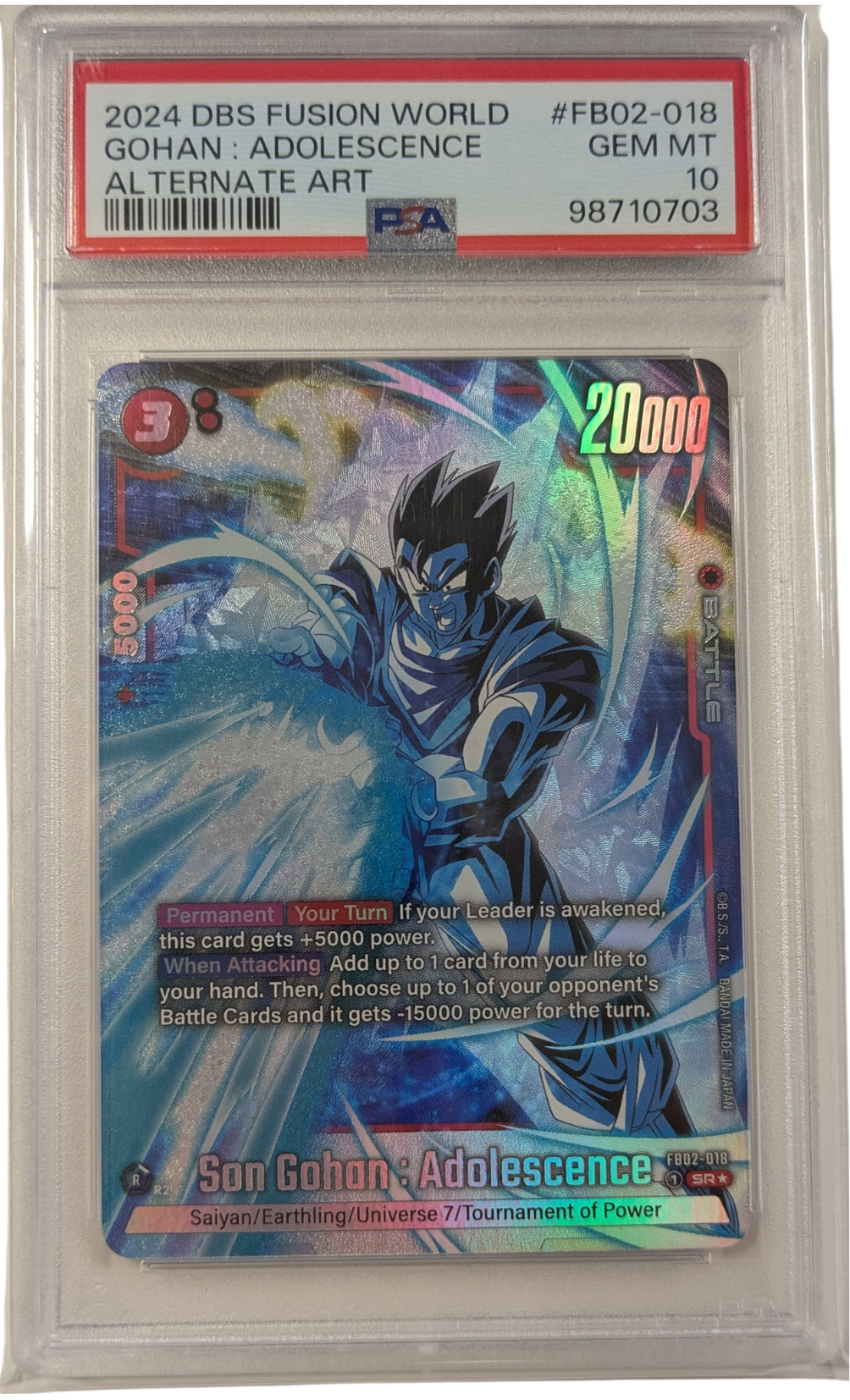 2024 Dragon Ball Super Son Gohan: Adolescence SR Alternate Art #18 PSA 10
