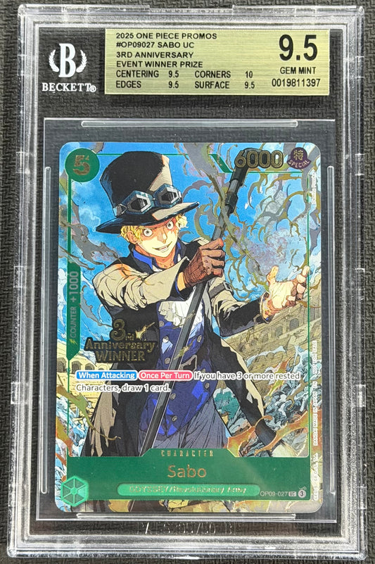 2025 One Piece Promos Sabo 3rd Anniversary Event Winner Prize OP09-027 Beckett 9.5