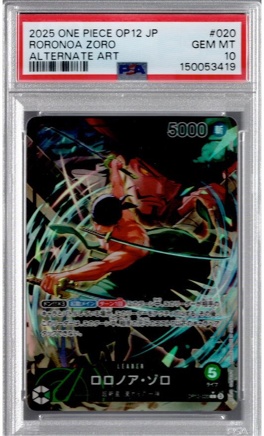 2025 One Piece OP12 Japanese Roronoa Zoro Alternate Art PSA 10