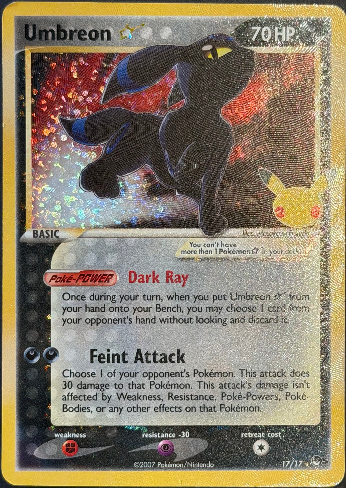 Umbreon 17/17 Gold Star Classic Collection 25th Celebrations (heavy Played)
