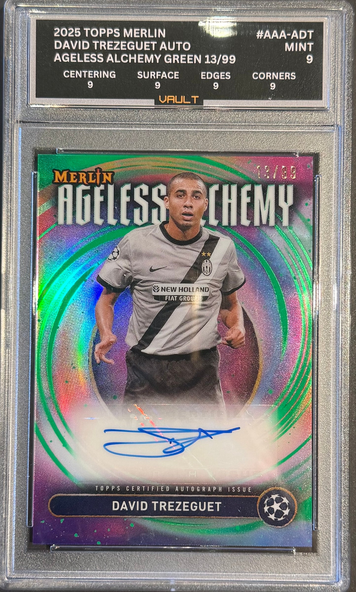 Vault 9 2024/25 Topps Chrome Merlin Ageless Alchemy DAVID TREZEGUET Green AUTO 13/99