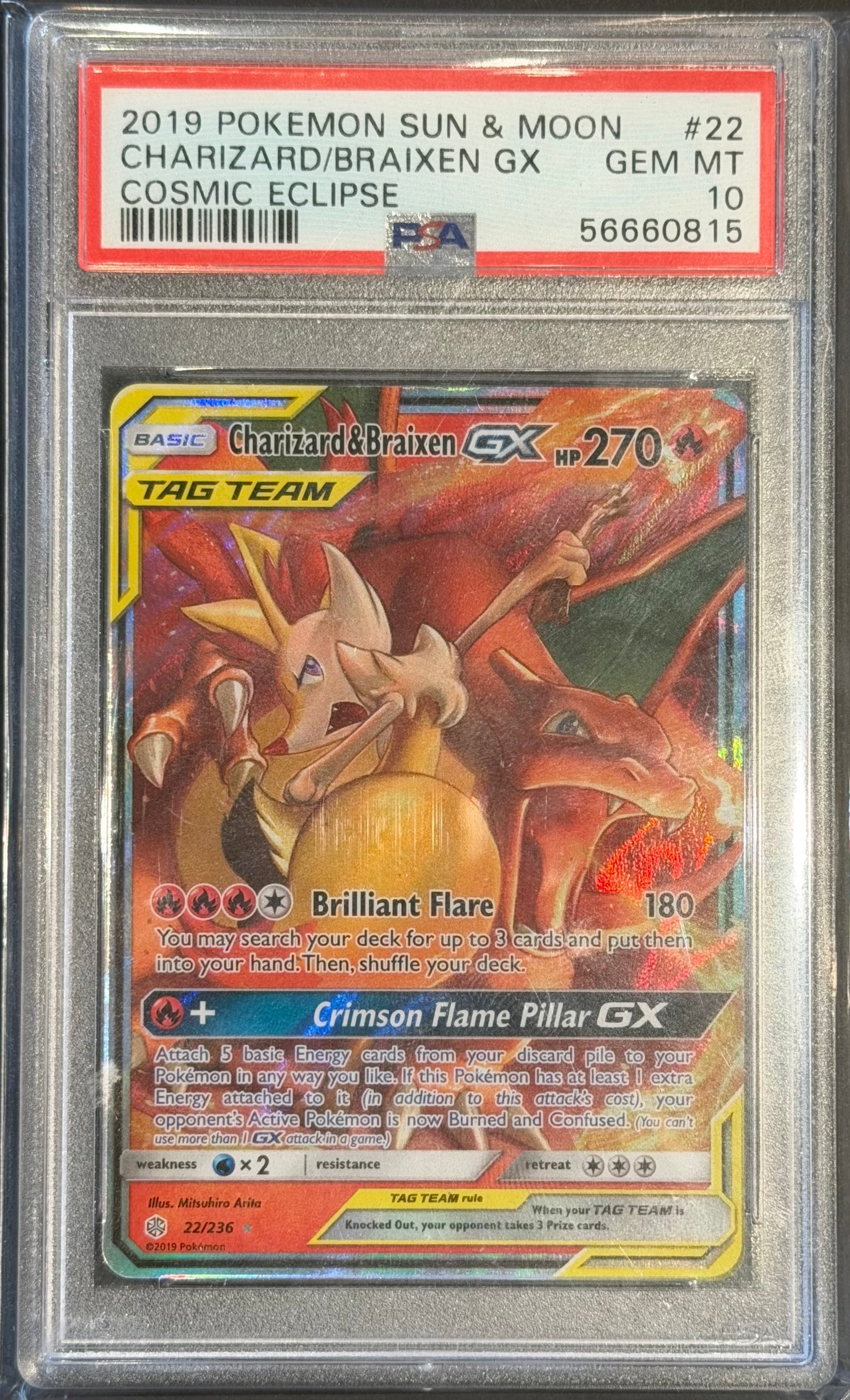 Charizard & Braixen GX TagTeam 22/236 PSA 10 [Cosmic Eclipse]