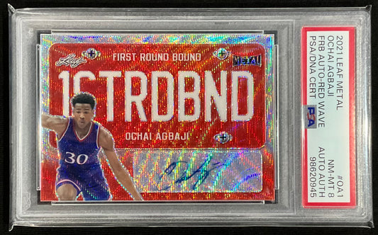 2021 Leaf Metal Ochai Agbaji Autograph Card 4/4 (Red Wave) PSA 8