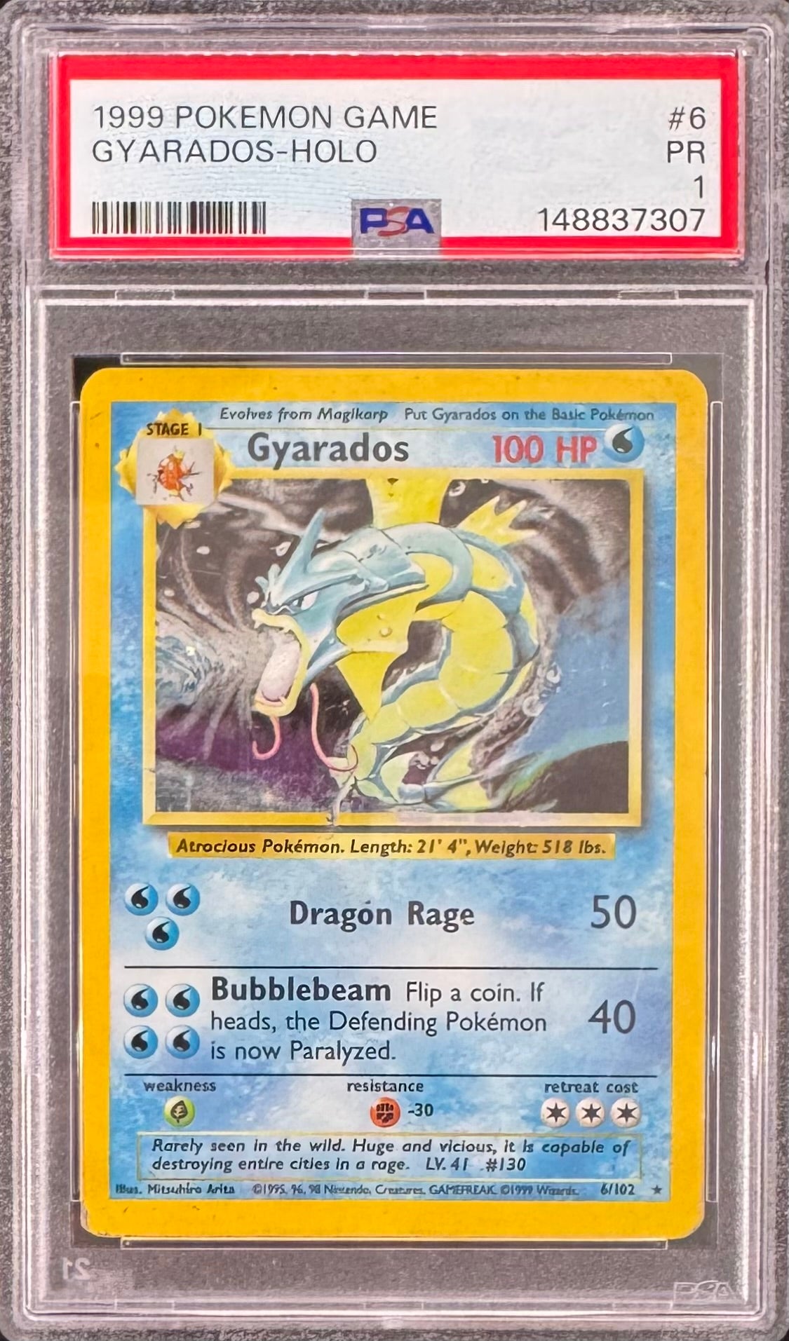1999 Pokemon Gyarados 6/102 Holo [Base Set] PSA 1