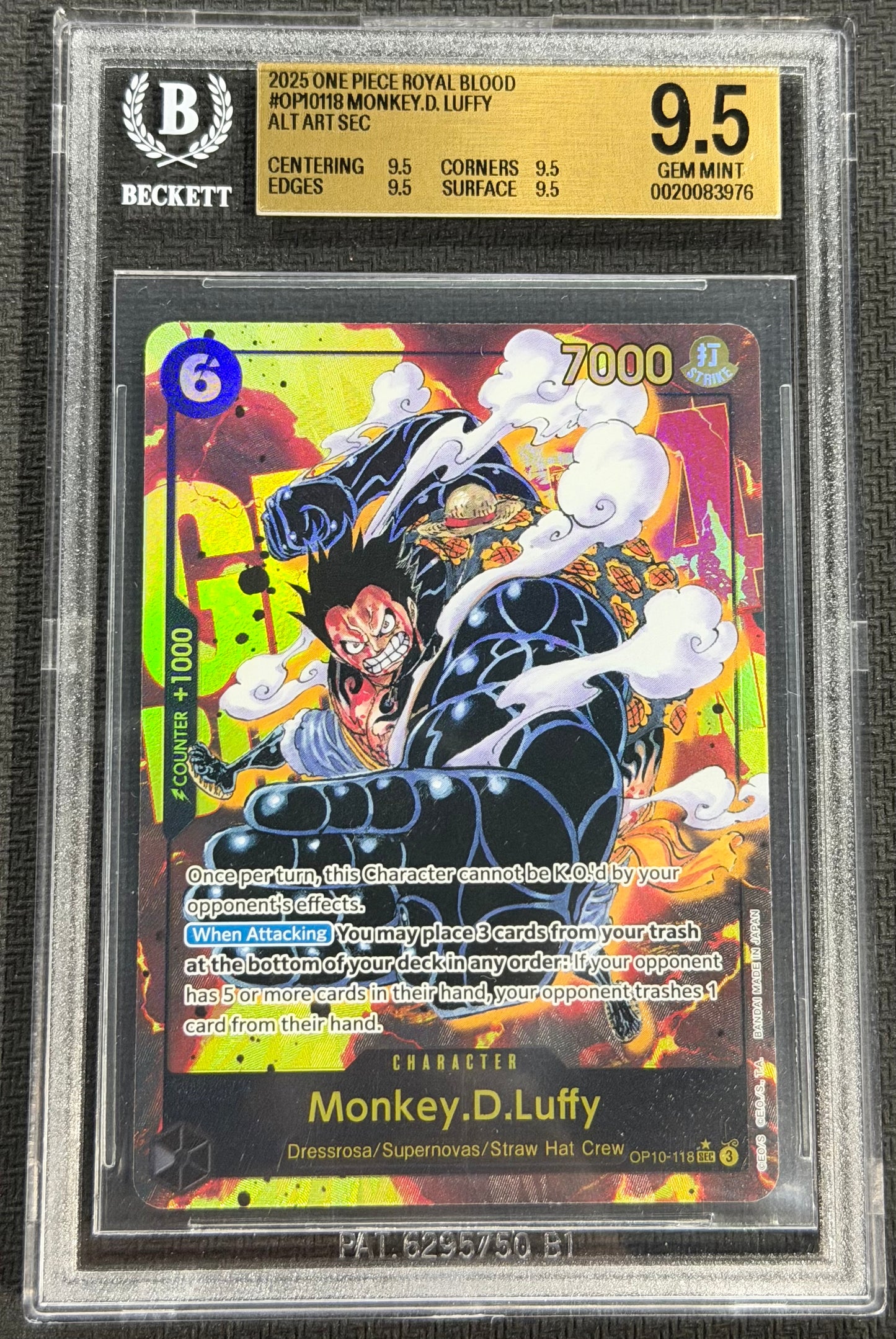 2025 One Piece Monkey.D.Luffy OP10-118 Alternate Art SEC Beckett 9.5