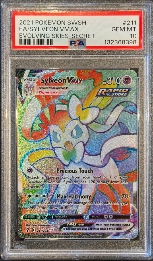 PSA 10 Sylveon Vmax 211/203 Rainbow Rare Evolving Skies 2021