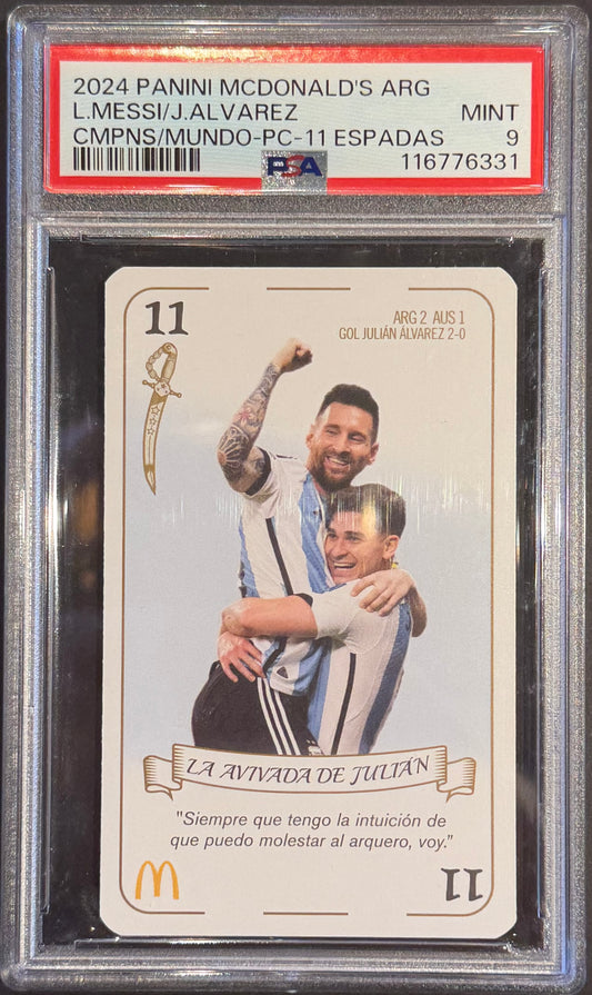 2024 Panini McDonalds ARG L.Messi/J.Alvarez CMPNS/ Mundo -pc-11 ESPADAS PSA 9