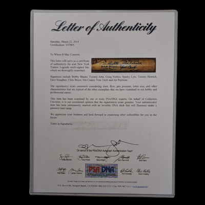 Bobby Shantz New York Yankee Legends Multi-Signed Bat | 10 Autos | [PSA Certified]