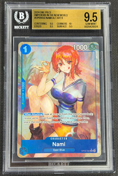 2024 One Piece Nami OP09-050 Alternate Art Rare R Beckett 9.5