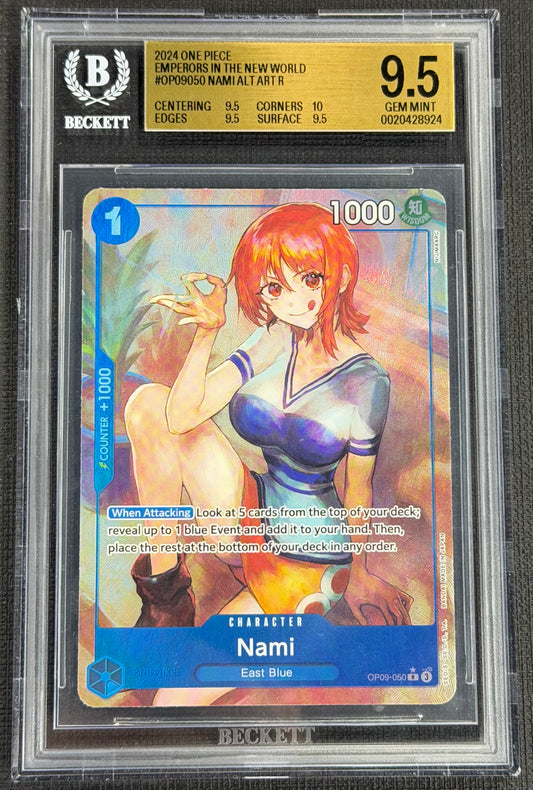 2024 One Piece Nami OP09-050 Alternate Art Rare R Beckett 9.5