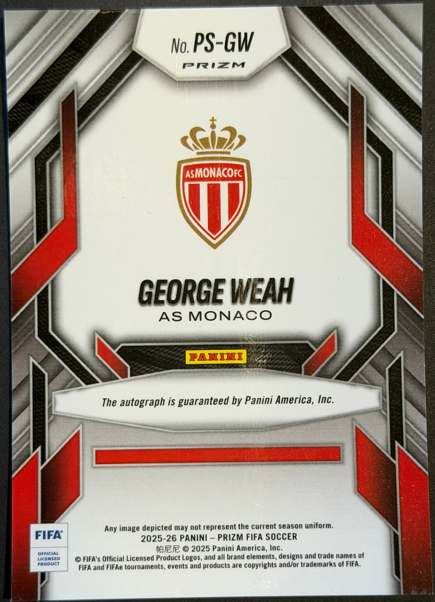 George Weah 2025-26 Panini Prizm FIFA Prolific Choice Auto