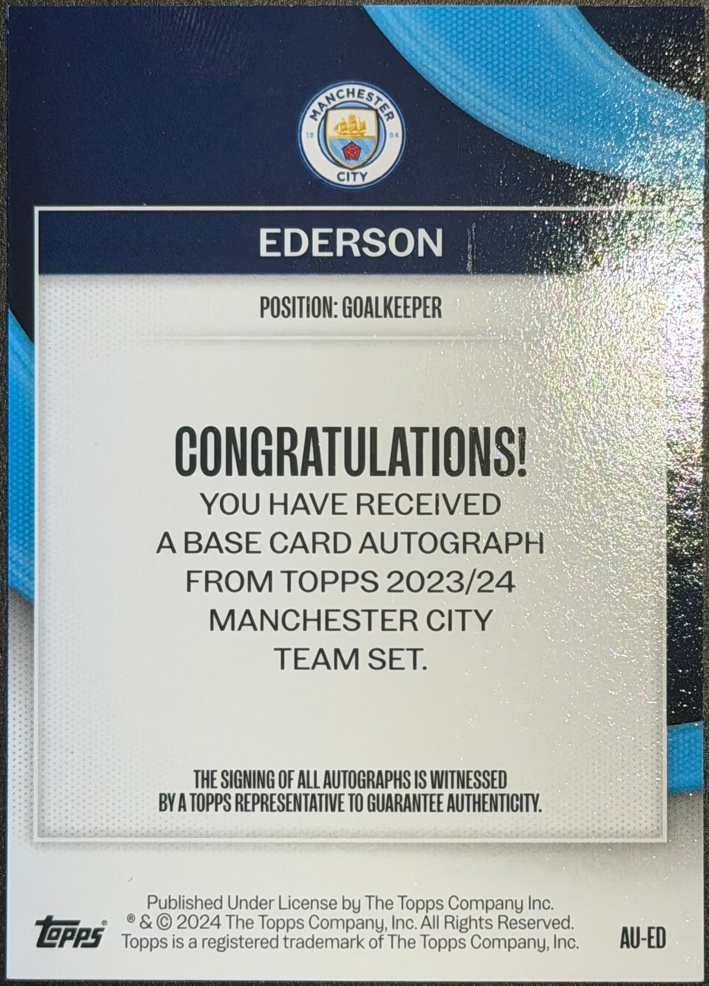 Ederson 22/50 Gold Autograph Manchester City Team set 23/24